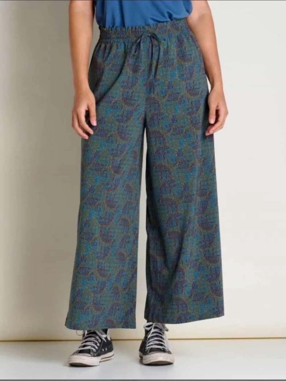 Toad & Co Sunkissed Wide Leg Pull-On Pants in Teal Paisley